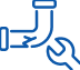 Blue icon of a pipe with a crack being repaired by a wrench, symbolizing plumbing or pipe maintenance.