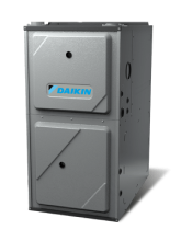 A gray Daikin gas furnace unit with two front access panels and a blue company logo.