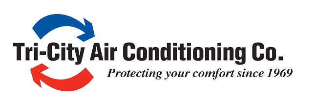 Tri-City Air Conditioning Co. logo with blue and red arrows, and the tagline "Protecting your comfort since 1969" in black and italic text.